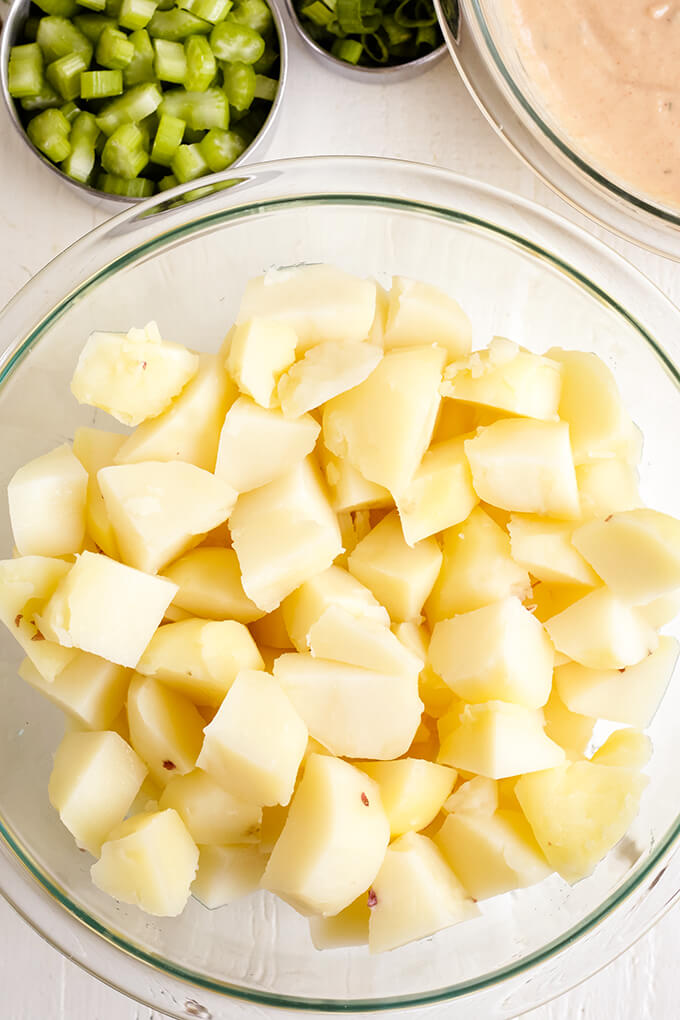 Cooked potatoes in a bowl.