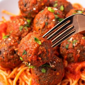 Plate of spaghetti and meatballs