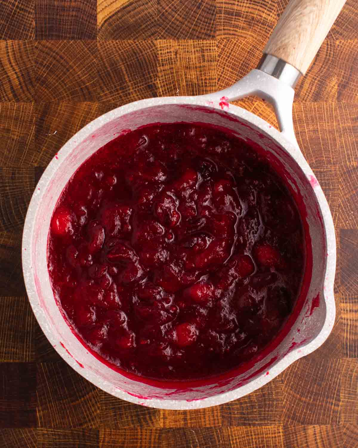 Cranberry sauce in a pot.
